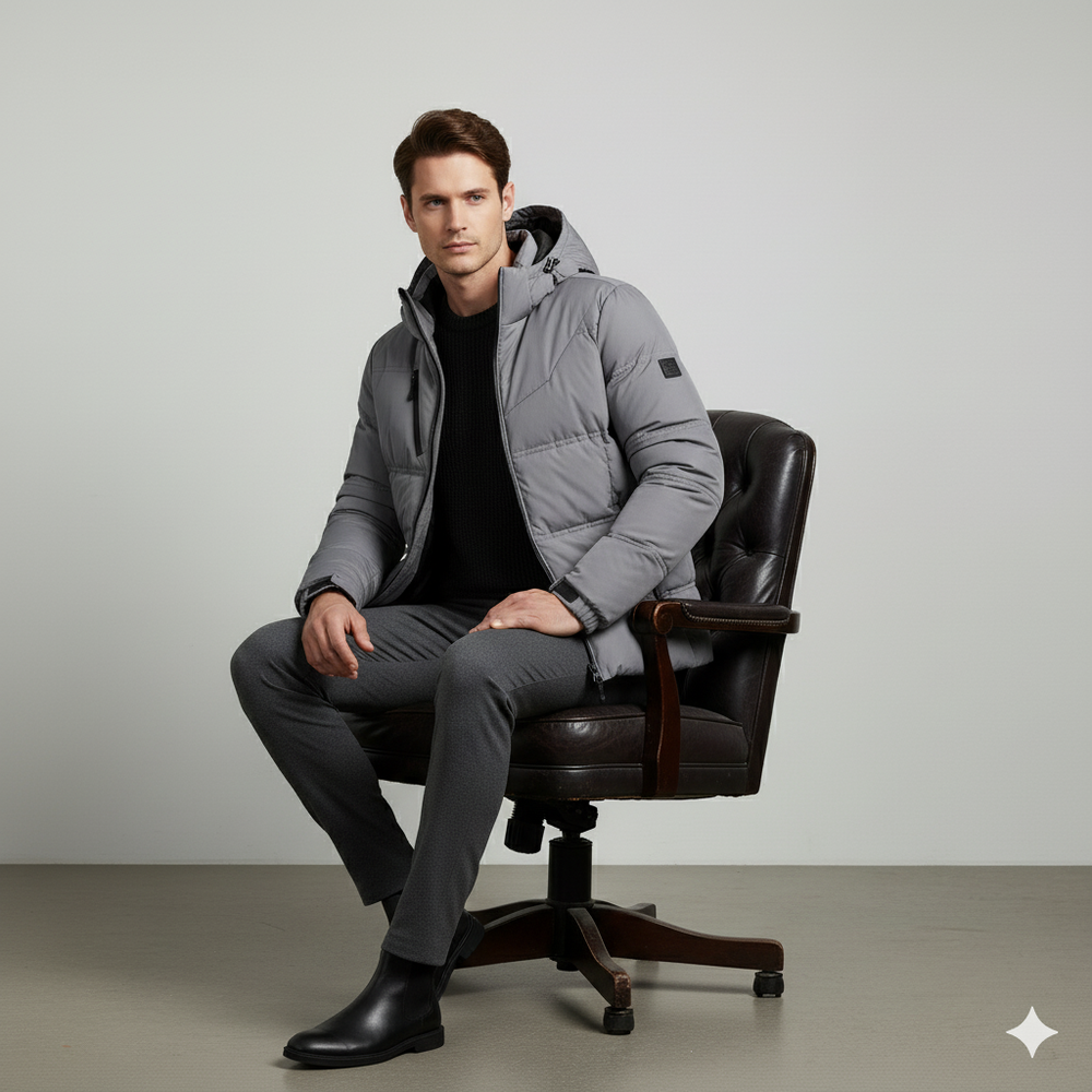 Warme Herren Daunenjacke mit Kapuze | Winter | Slim Fit