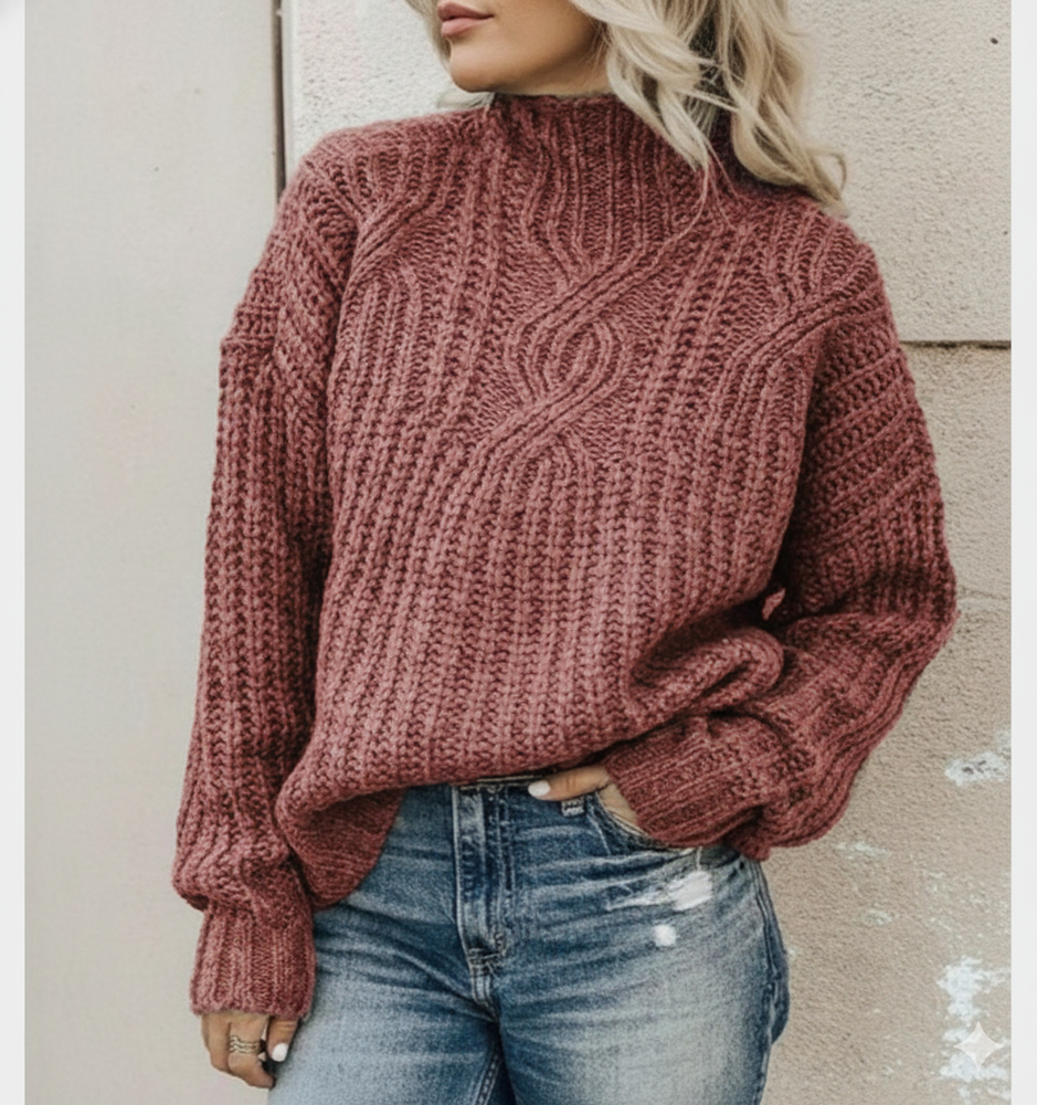 Damen Strickpullover mit Zopfmuster | Warm & Hochgeschlossen | Winter