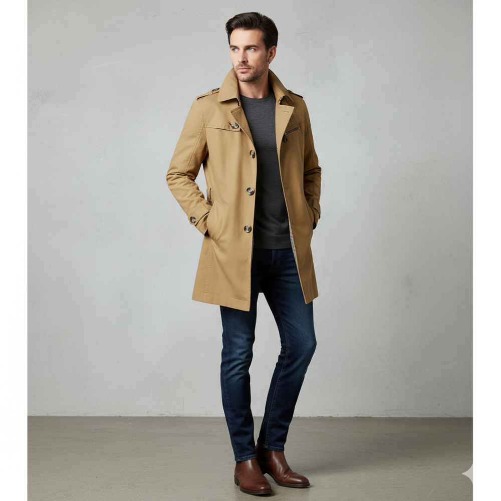 Eleganter Herren Trenchcoat mit Reverskragen | Herbst Übergang