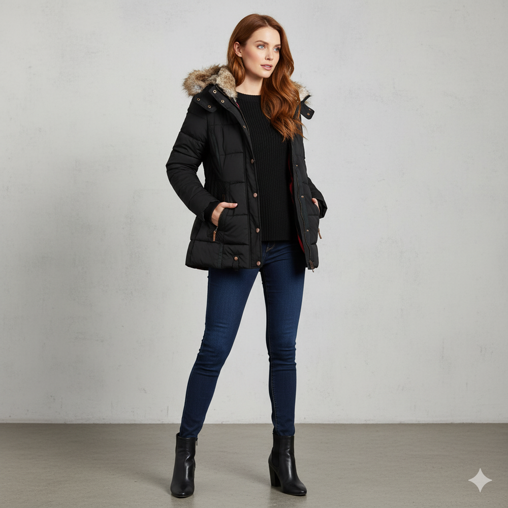 Damen Winterjacke mit Fellkapuze | Warm & Figurbetont