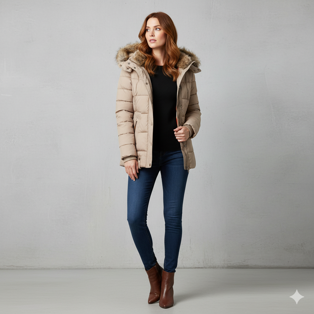 Damen Winterjacke mit Fellkapuze | Warm & Figurbetont