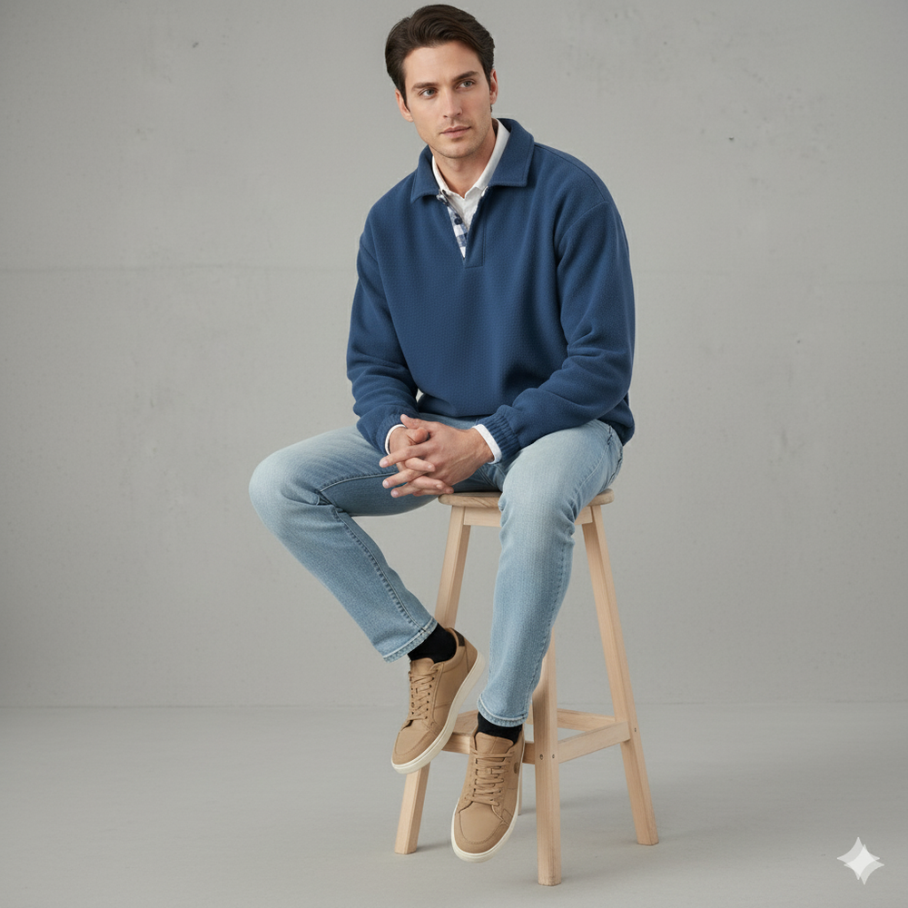 Lässiger Herrenpullover mit Reverskragen | Bequem | Freizeit