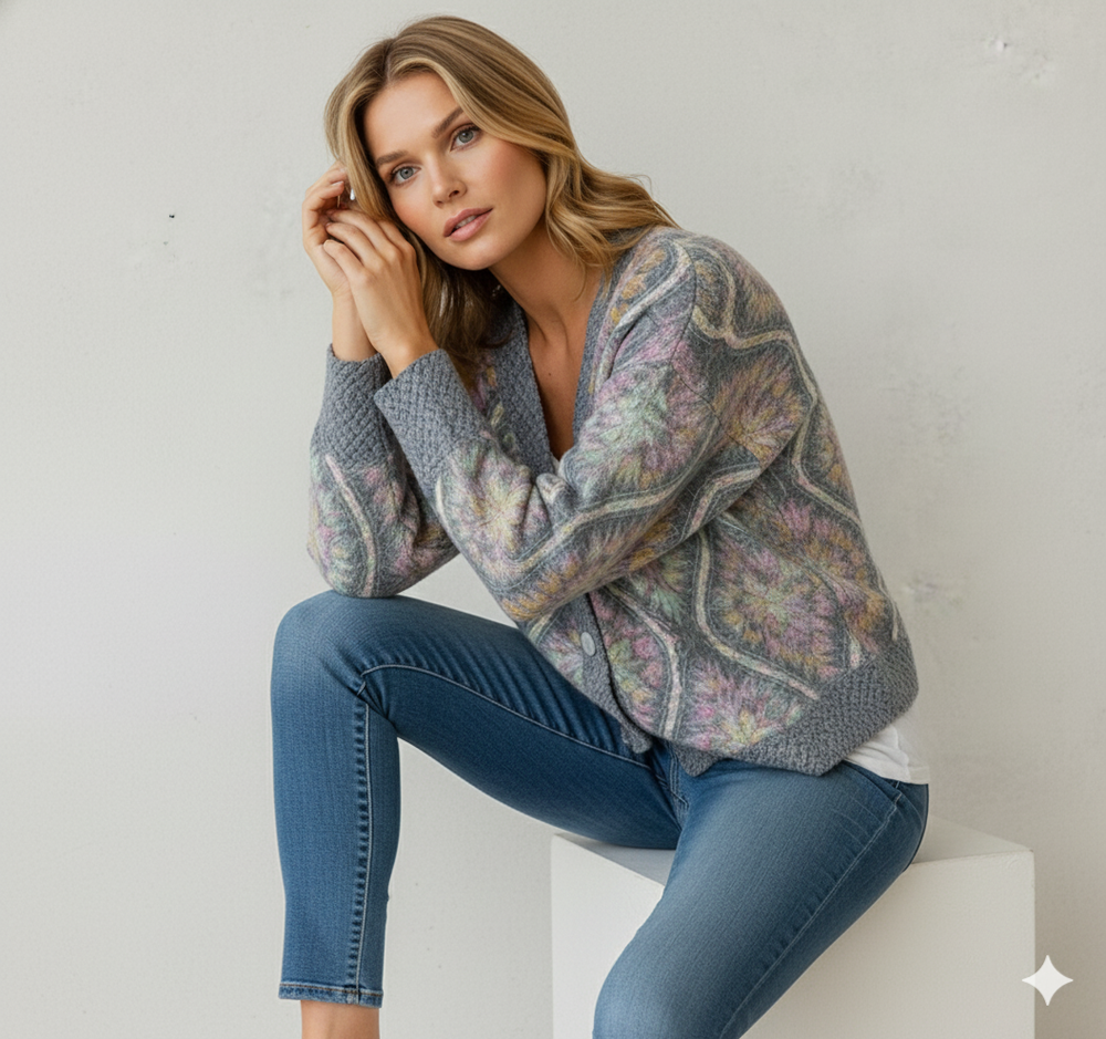 Damen Strickjacke mit abstraktem Print | Herbst/Winter | Stylisch