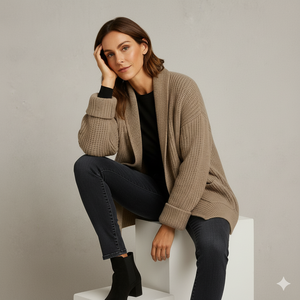 Locker geschnittener Damen Strickjacke mit Taschen | Übergang