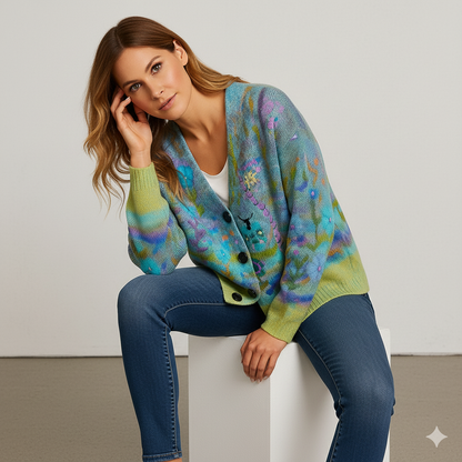 Damen Cardigan mit buntem Strickjacke | Herbst Winter