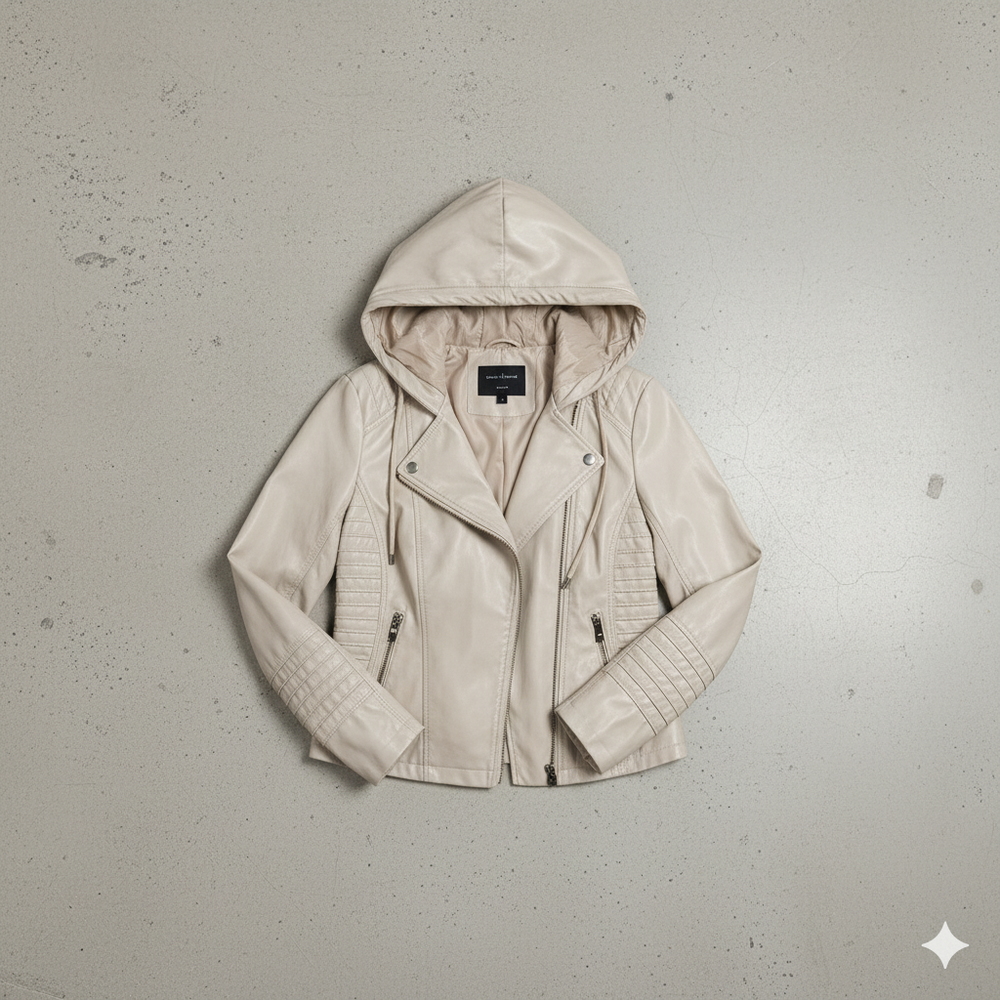 Damen Lederjacke mit Kapuze | Modern & Abnehmbar | Übergang