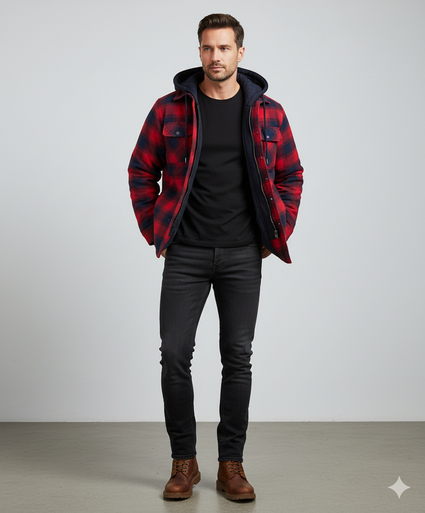 Gepolsterte Herrenjacke mit Karomuster | Warm & Casual Winter