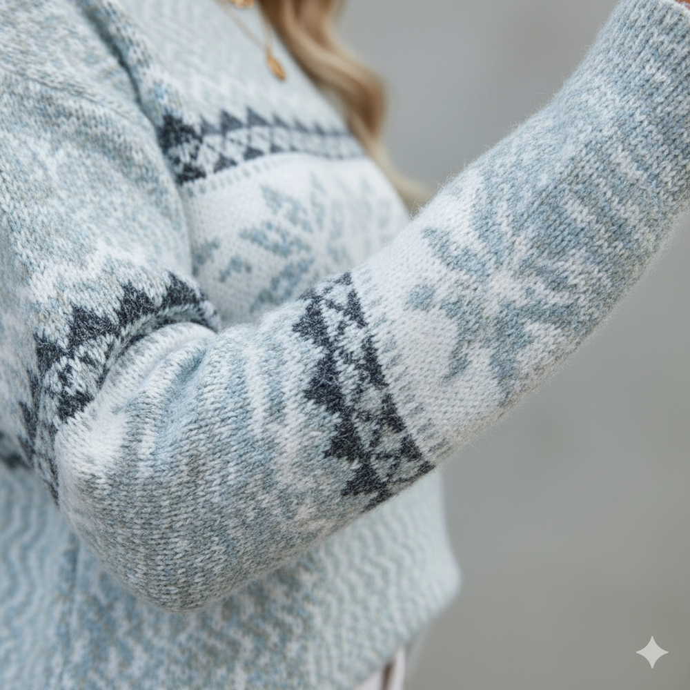 Damen Strickpullover mit Stehkragen | Winter | Schneeflocken-Muster