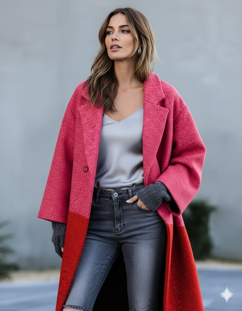 Damen Wollmantel mit Karomuster | Oversize & Warm | Winter