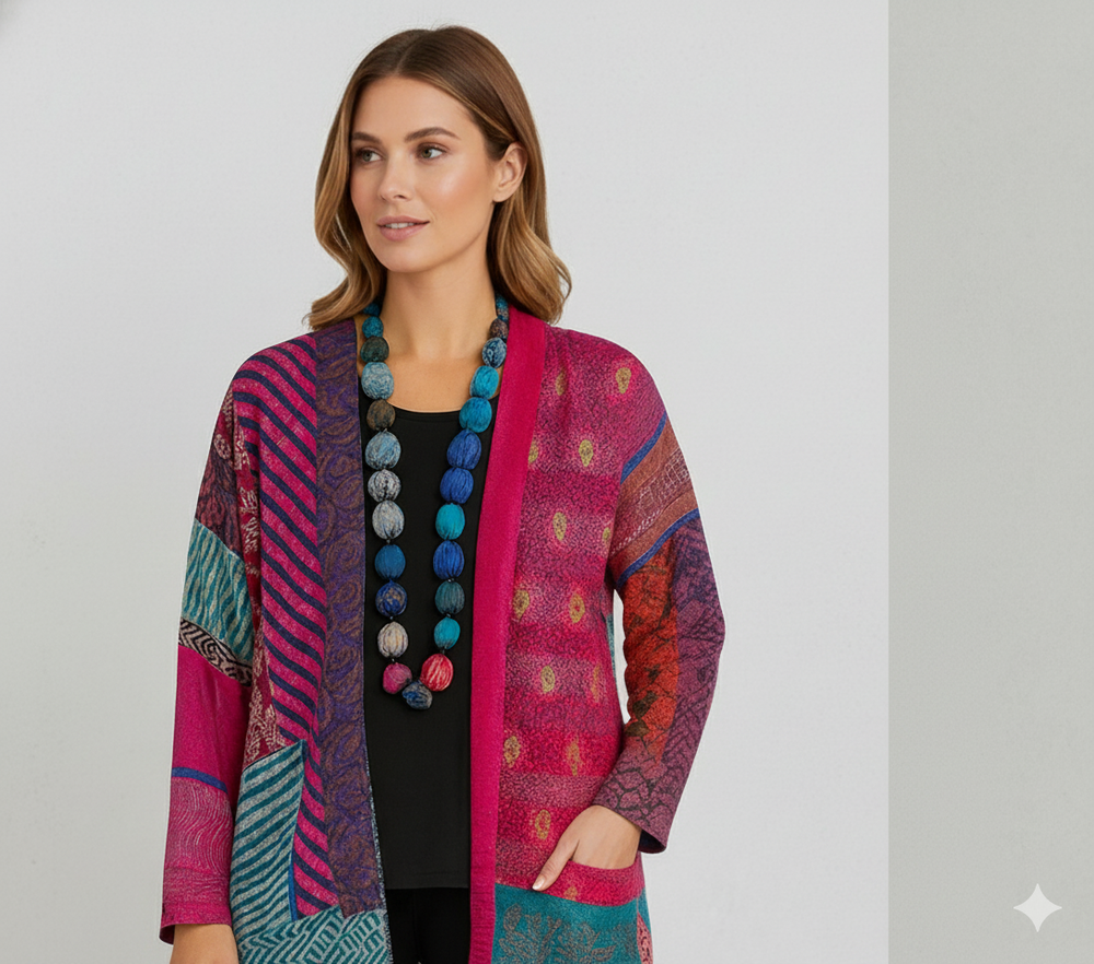 Weit geschnittener Damenmantel mit Ethno Muster | Boho Stil