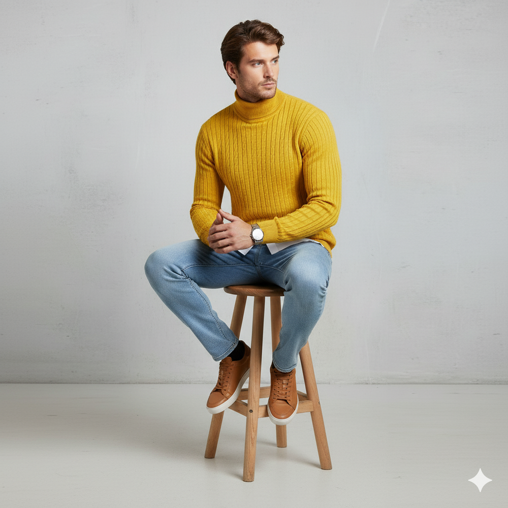 Feiner Herren Strickpullover mit Rollkragen