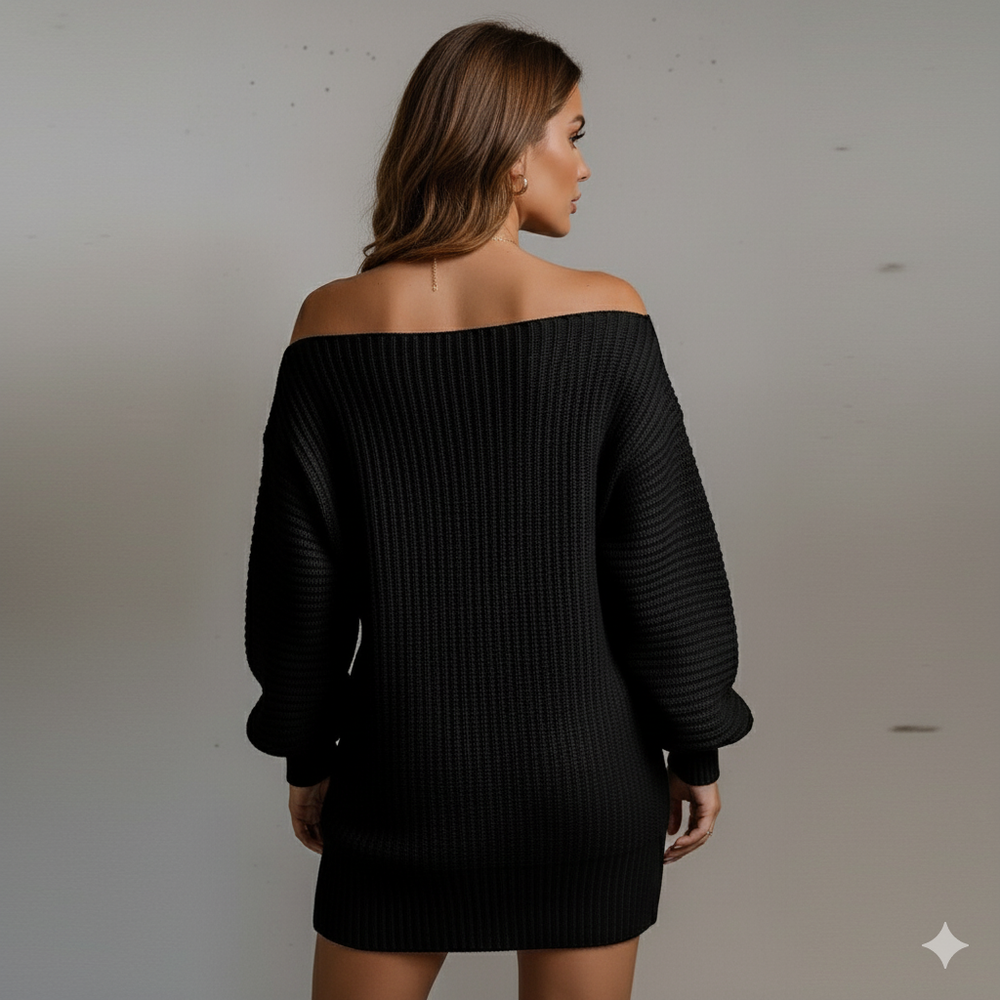 Damen Strickkleid schulterfrei | Elegant & Warm für Herbst Winter