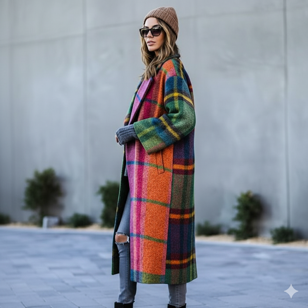 Damen Wollmantel mit Karomuster | Oversize & Warm | Winter