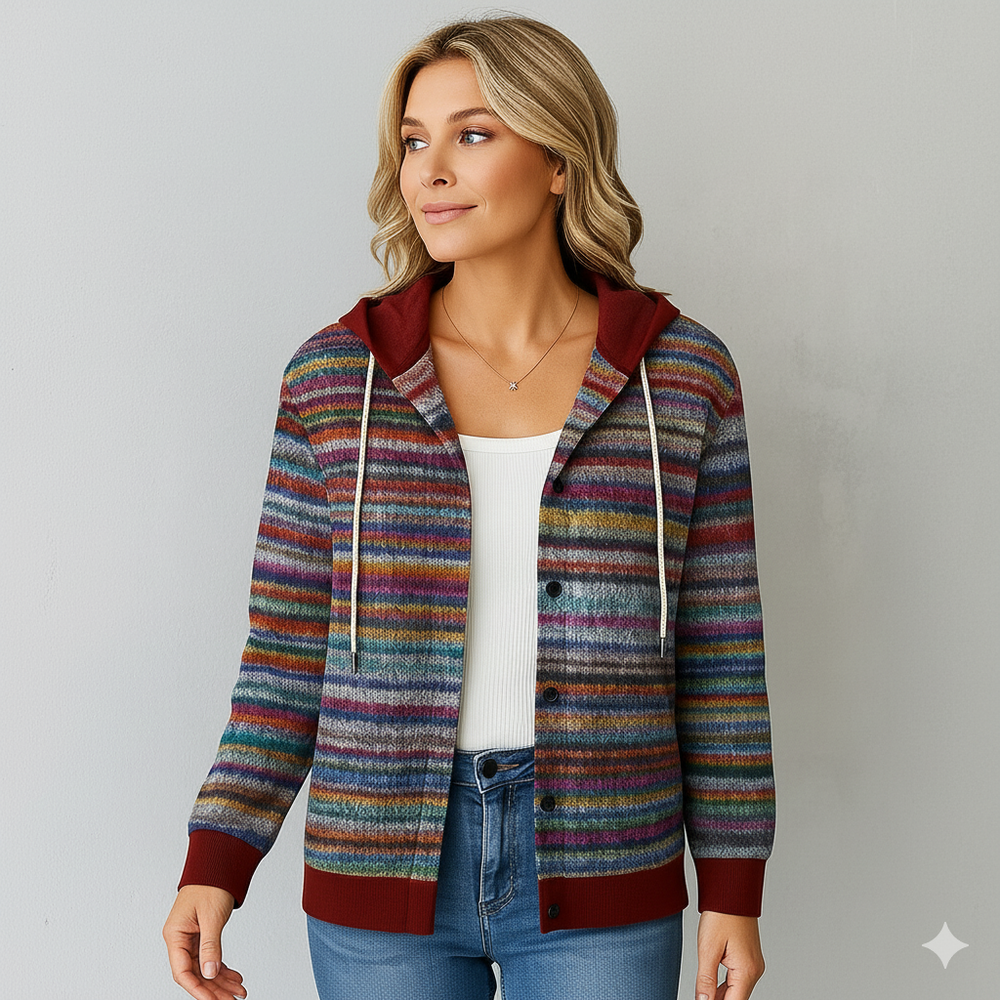 Gemusterte Damen Wolljacke mit Kapuze | Herbst & Winter | Lässig