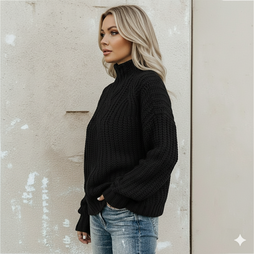 Damen Strickpullover mit Zopfmuster | Warm & Hochgeschlossen | Winter