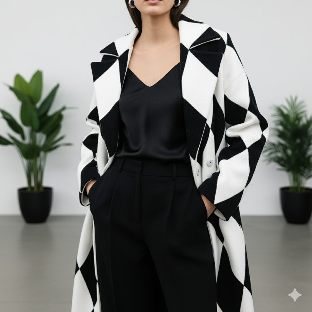 Damen Wollmantel mit Karomuster | Oversize & Warm | Winter