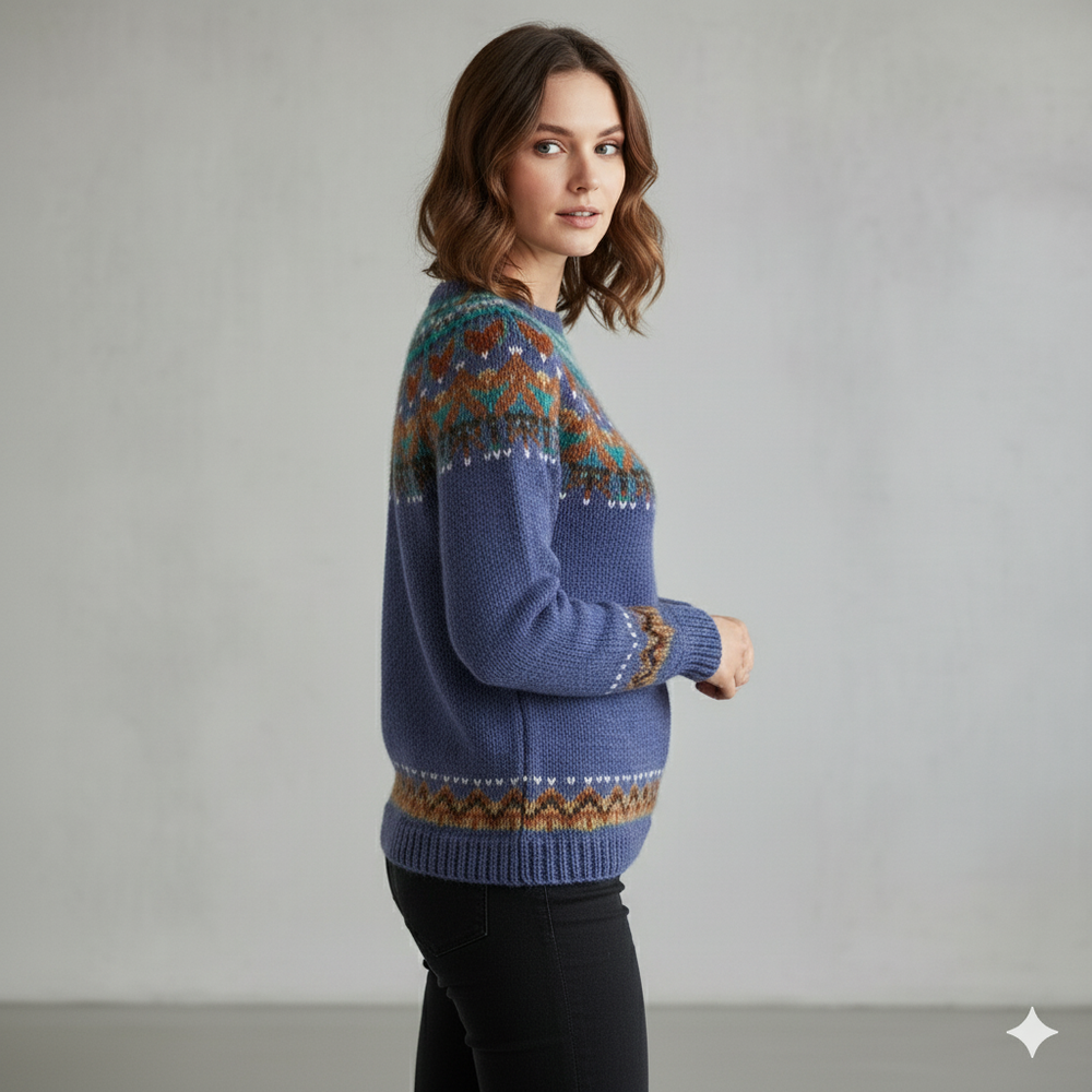 Damen Strickpullover mit Rundhals | Winter | Norweger-Muster