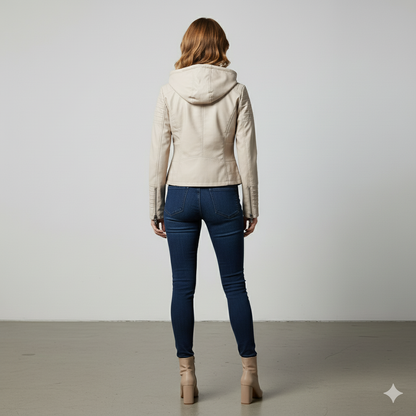 Damen Lederjacke mit Kapuze | Modern & Abnehmbar | Übergang