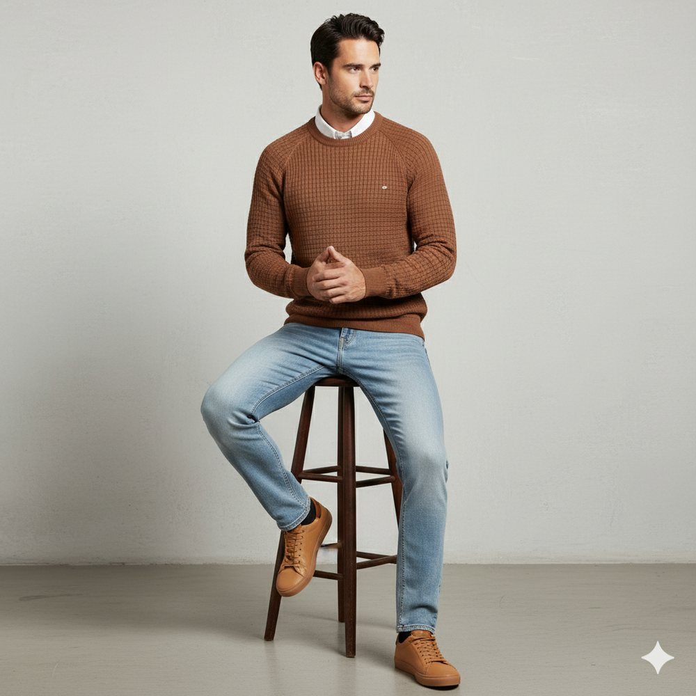 Herren Baumwollpullover mit Karomuster | Modern & Bequem