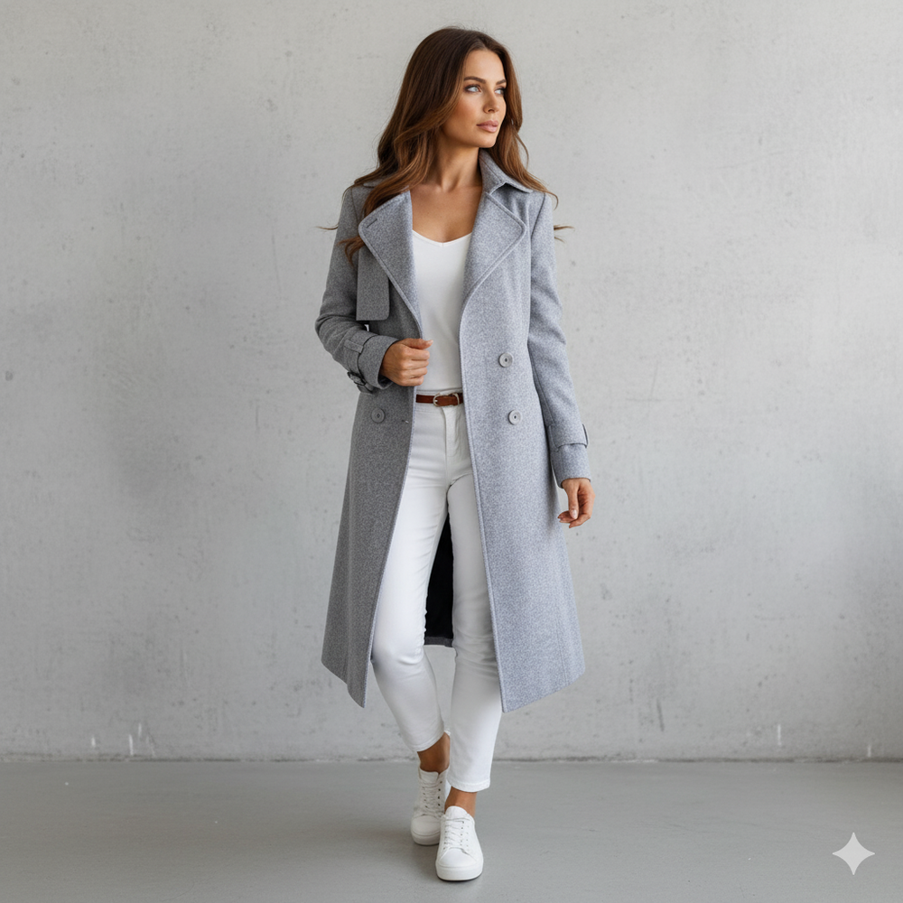 Damen Wollmantel mit Reverskragen | Elegant & Mittellang | Herbst/Winter