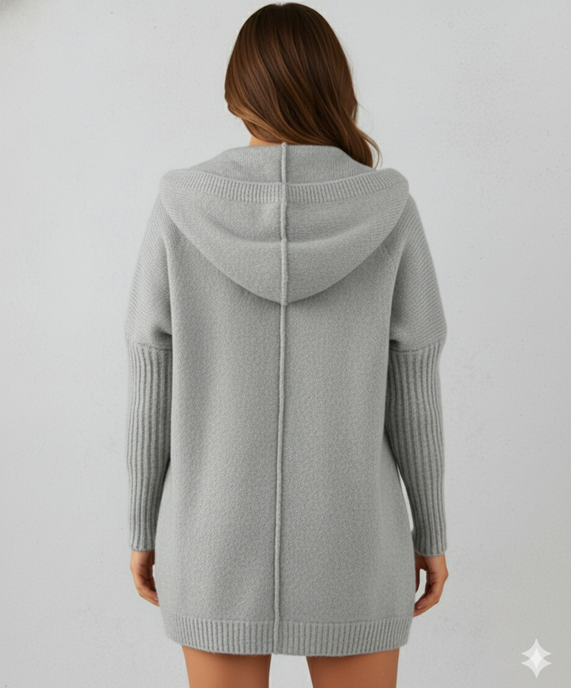 Langer Damen Strickjacke mit Kapuze | Herbst Winter