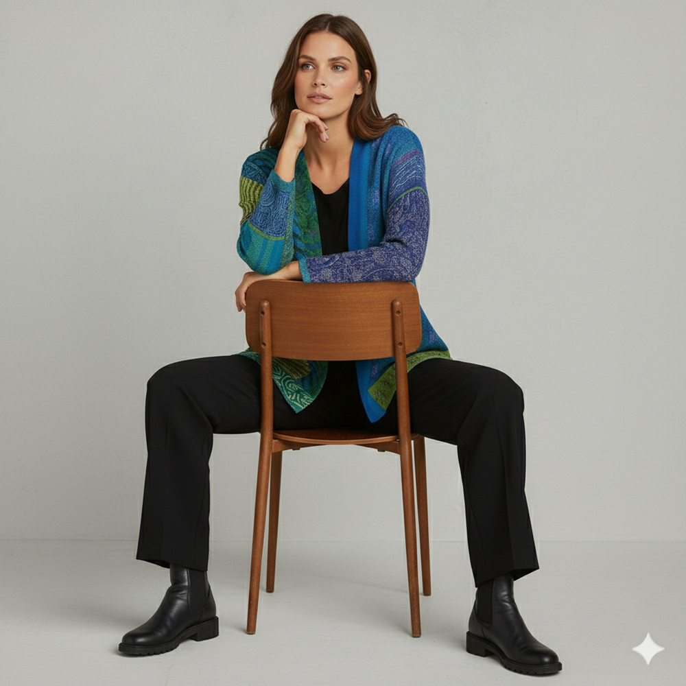 Weit geschnittener Damenmantel mit Ethno Muster | Boho Stil