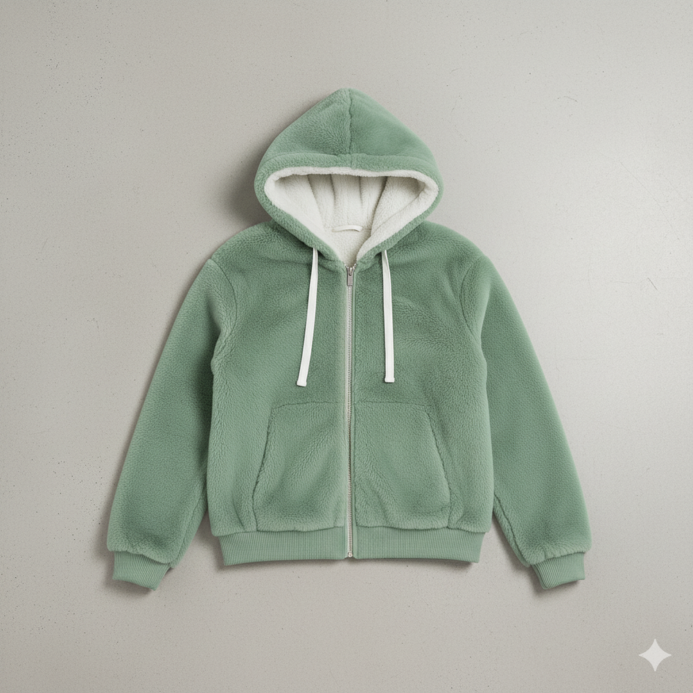 Kuschelige Damen Plüschjacke mit Kapuze und Reißverschluss | Winter