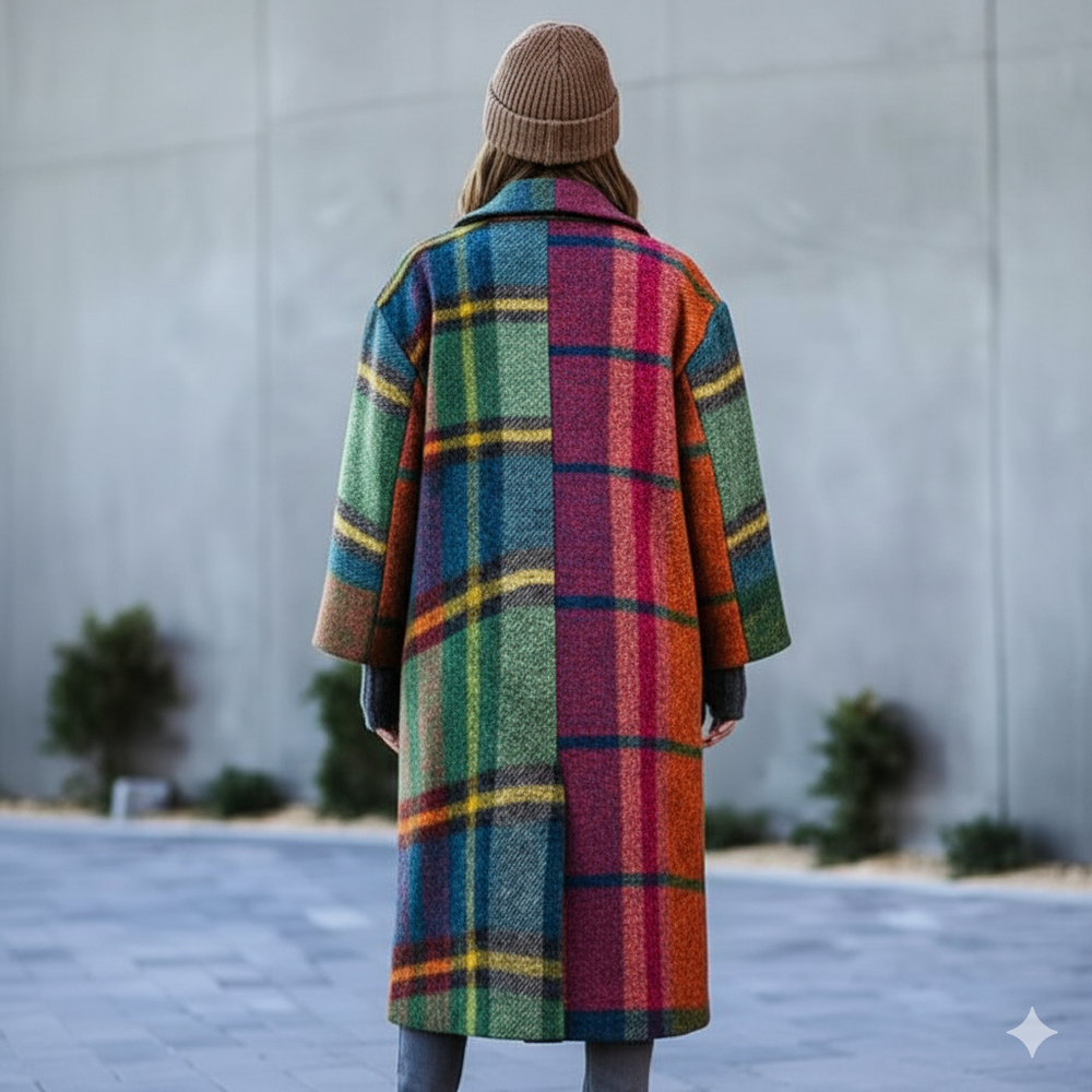 Damen Wollmantel mit Karomuster | Oversize & Warm | Winter