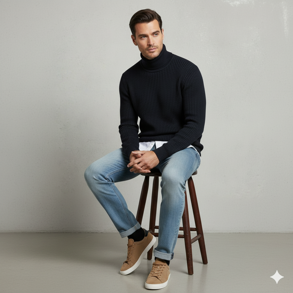 Herren Rollkragenpullover mit Strukturmuster