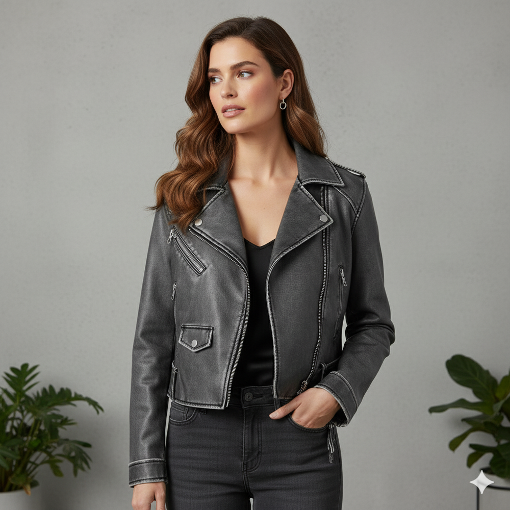 Damen Bikerjacke aus Veganleder | Kurz & Modern | Herbst