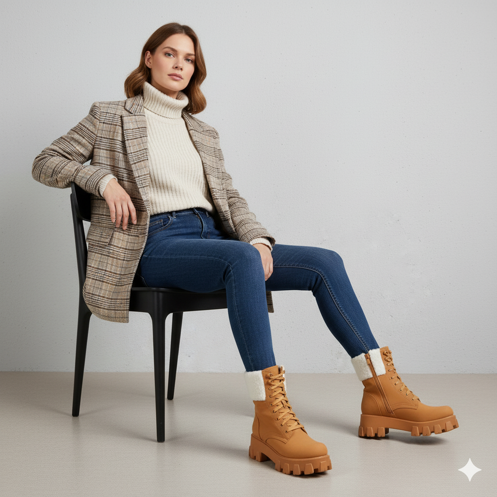 Damen Winter Schnürstiefel mit Fellfutter | Vegan & Rutschfest