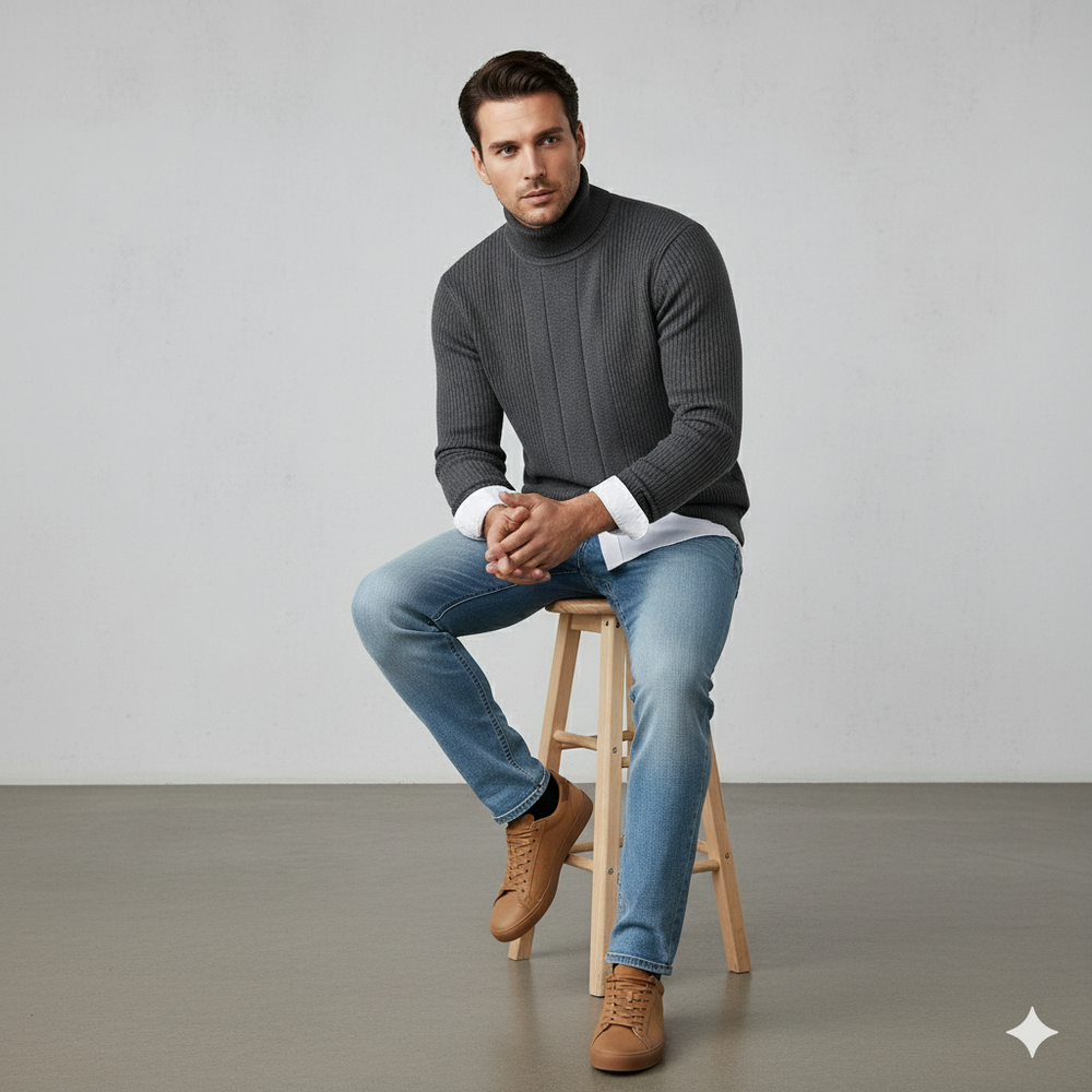 Herren Rollkragenpullover mit Strukturmuster