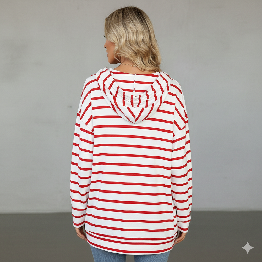 Gestreifter Damen Hoodie mit V Ausschnitt