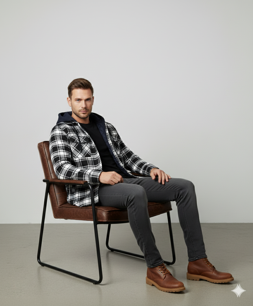 Gepolsterte Herrenjacke mit Karomuster | Warm & Casual Winter