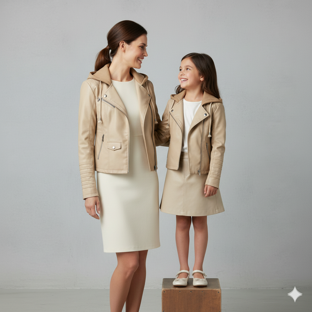 Damen Lederjacke mit Kapuze | Modern & Abnehmbar | Übergang