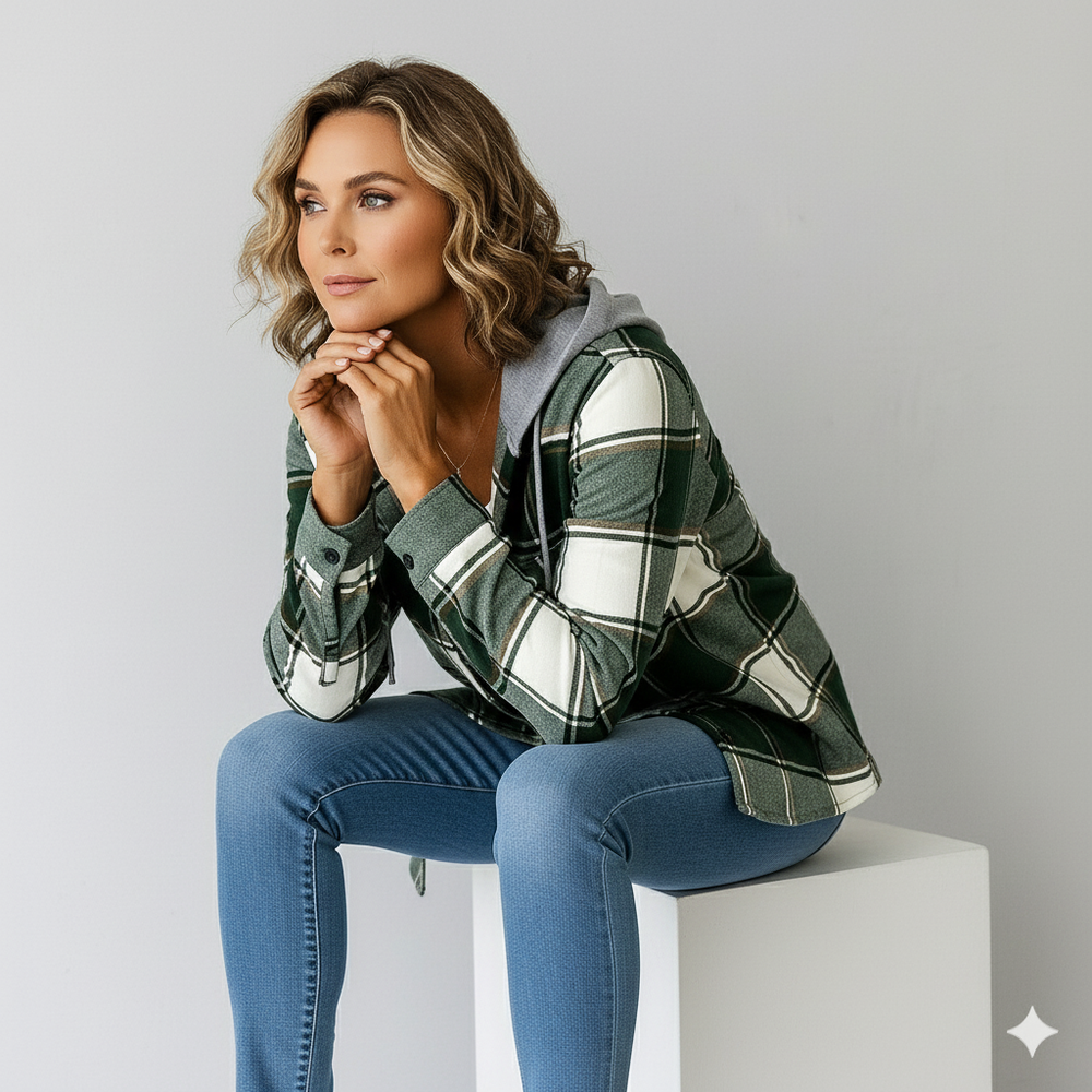 Gemusterte Damen Wolljacke mit Kapuze | Herbst & Winter | Lässig