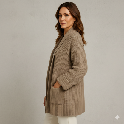 Locker geschnittener Damen Strickjacke mit Taschen | Übergang