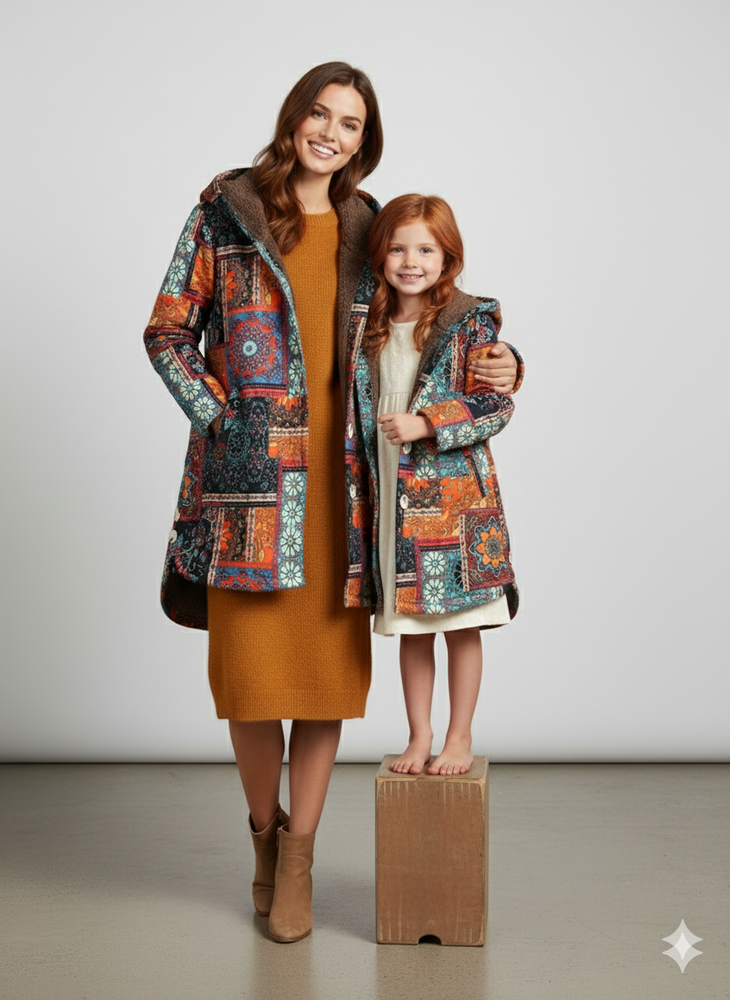 Damen Winterjacke mit Ethno Muster | Warm & Bequem | Kapuze