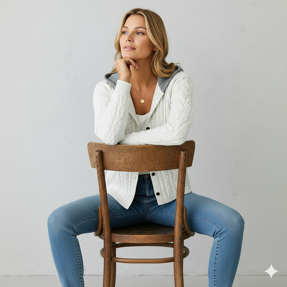 Gemusterte Damen Wolljacke mit Kapuze | Herbst & Winter | Lässig