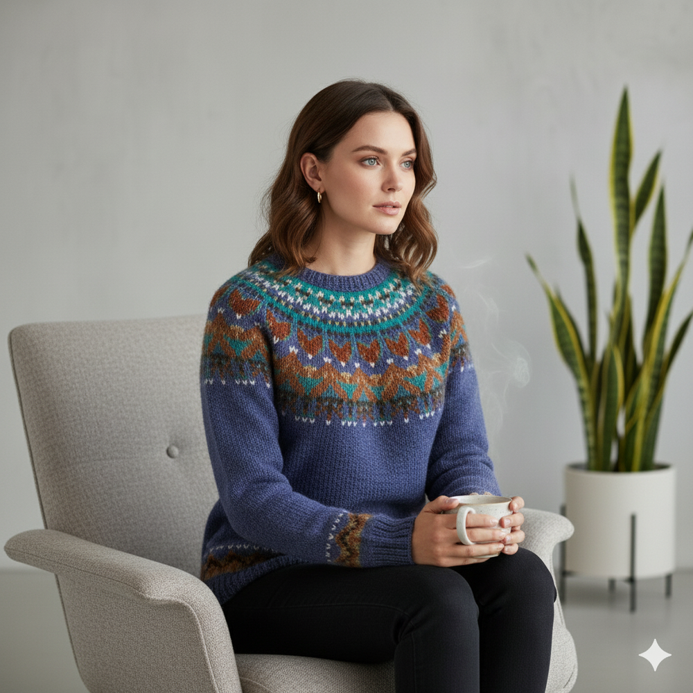 Damen Strickpullover mit Rundhals | Winter | Norweger-Muster