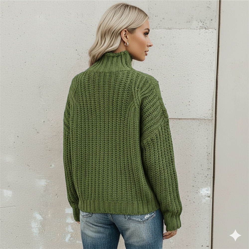 Damen Strickpullover mit Zopfmuster | Warm & Hochgeschlossen | Winter
