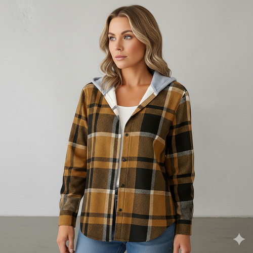 Gemusterte Damen Wolljacke mit Kapuze | Herbst & Winter | Lässig