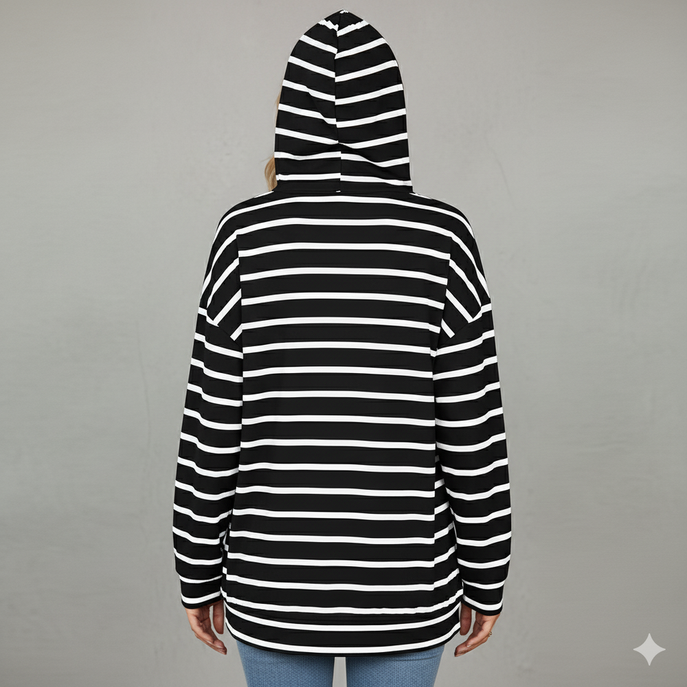 Gestreifter Damen Hoodie mit V Ausschnitt