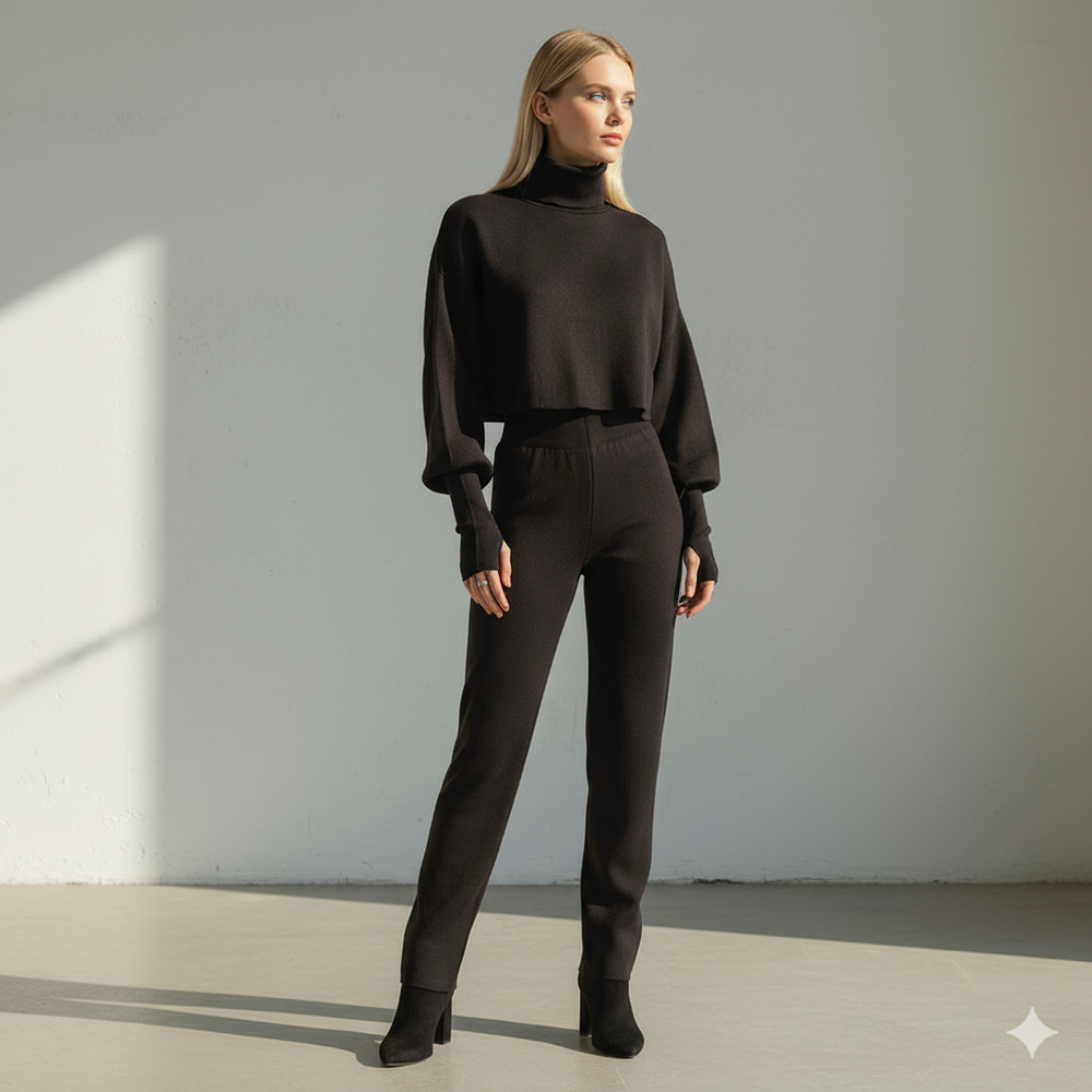 Damen Rollkragen Set mit Langarm | Lässig & Bequem | Winter