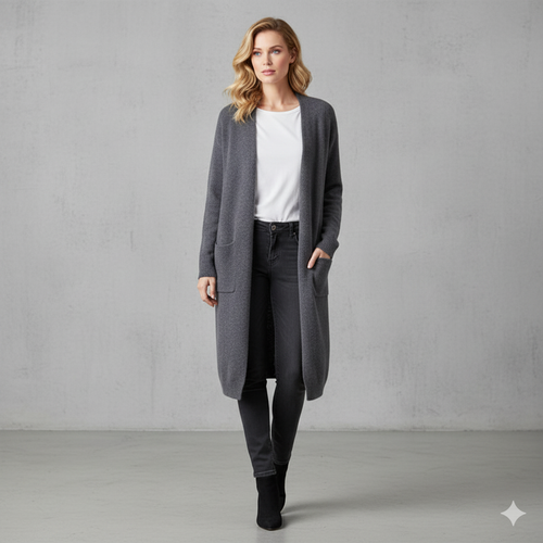 Langer Damen Strickjacke mit Taschen | Herbst & Winter | Elegant