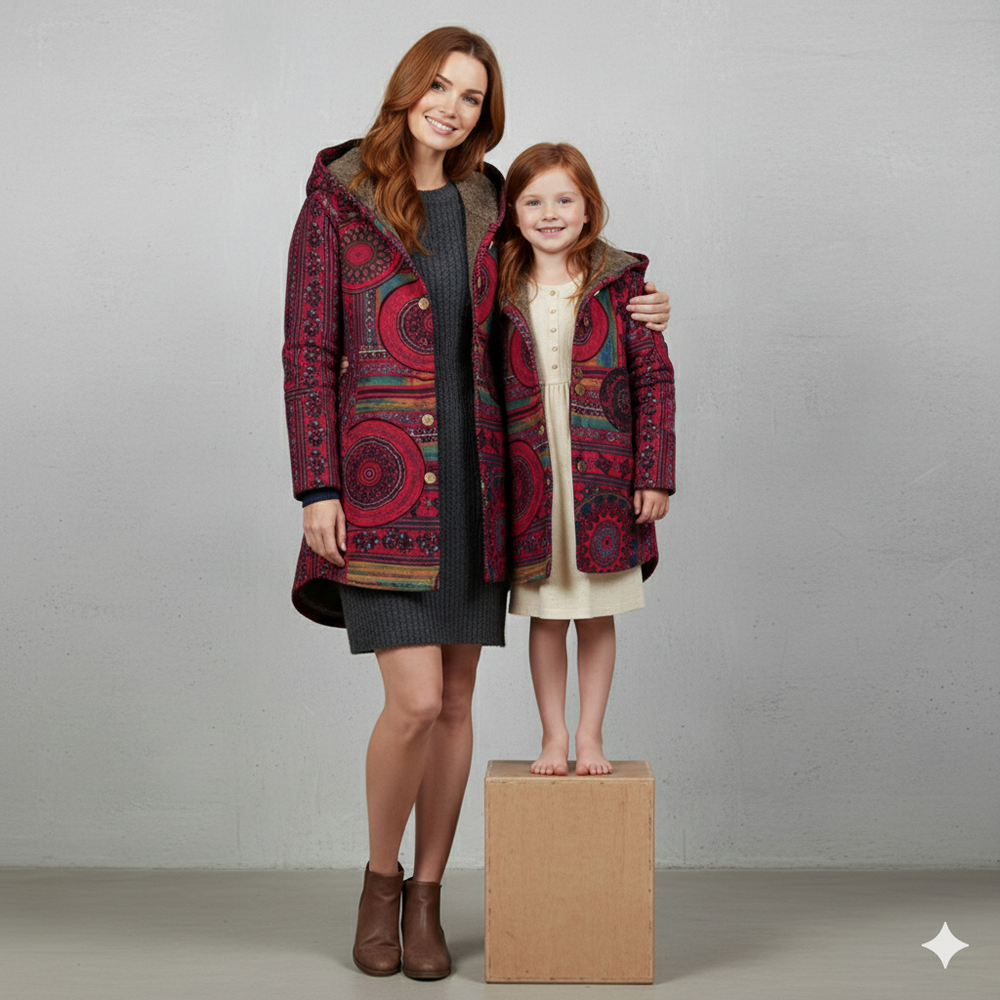 Damen Winterjacke mit Ethno Muster | Warm & Bequem | Kapuze