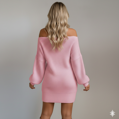 Damen Strickkleid schulterfrei | Elegant & Warm für Herbst Winter