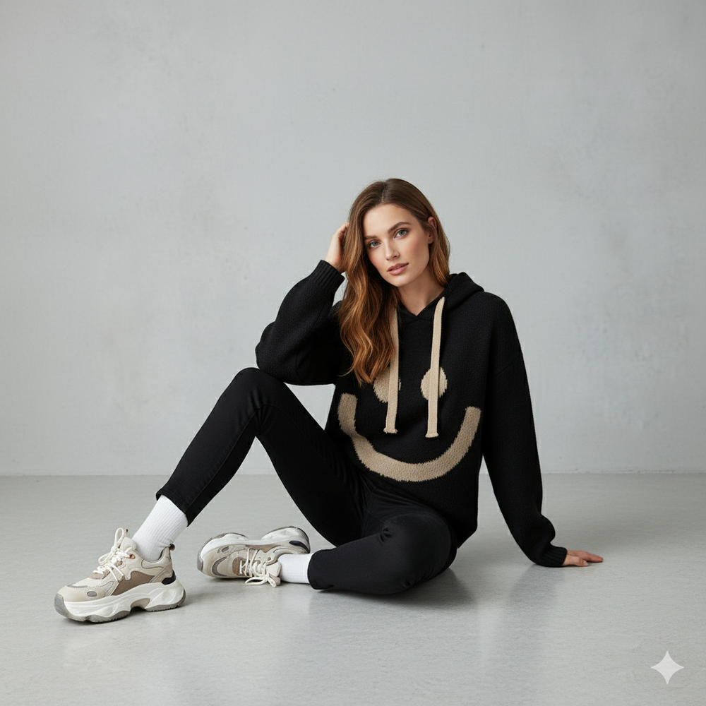 Damen Hoodie mit Smiley Print