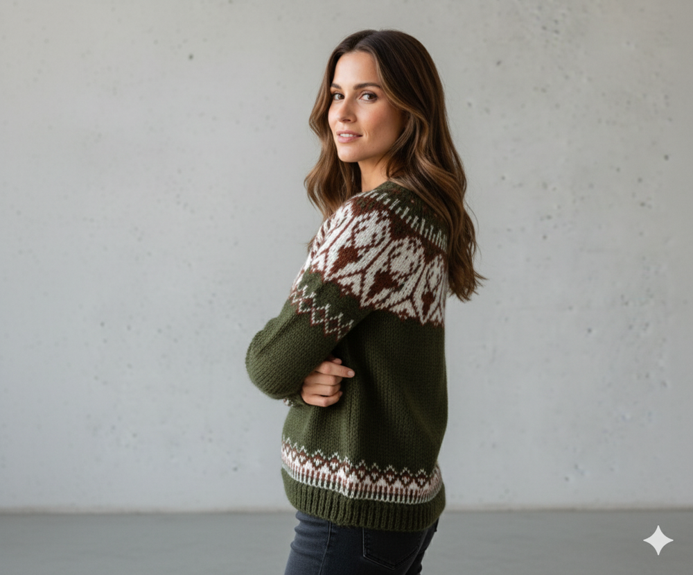 Damen Strickpullover mit Rundhals | Winter | Norweger-Muster