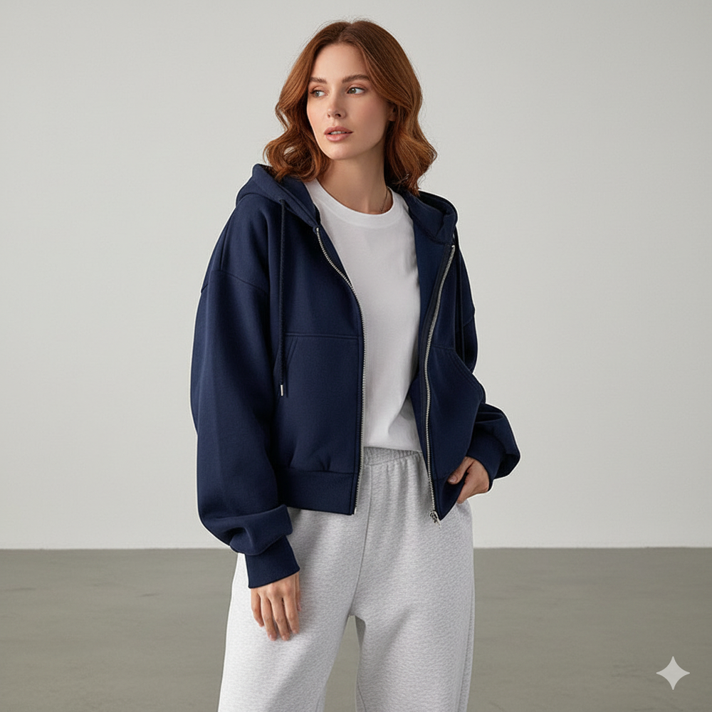 Kurz geschnittener Damen Hoodie mit Reißverschluss